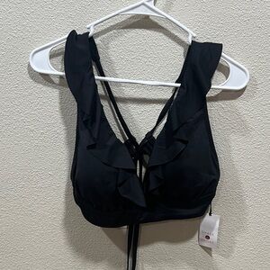 Shade & Shore Black Ruffle Tie-Back Swim Top